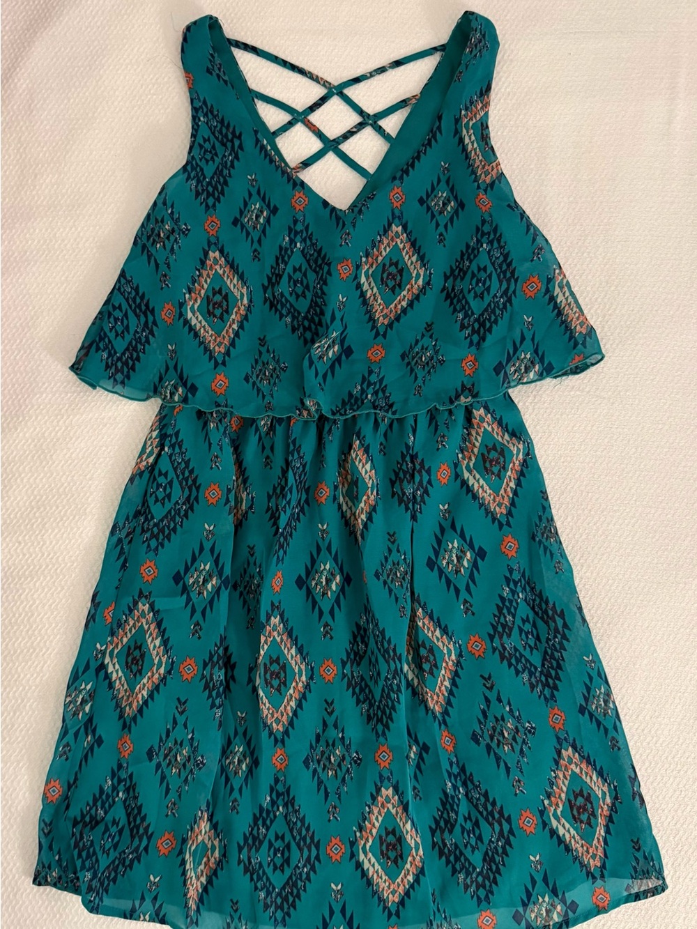 Speechless Teal Geometric Aztec Tribal Print Dress